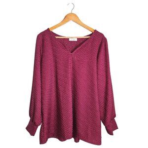 2/$35-Kaileigh Pullover Rich Textured Burgundy Long Sleeves Blouse Women 2X